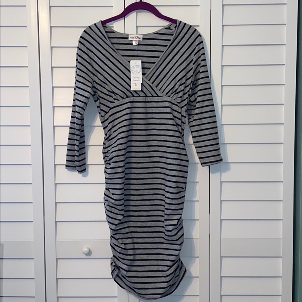 NWT TIMES TWO GREY AND BLACK MATERNITY DRESS.